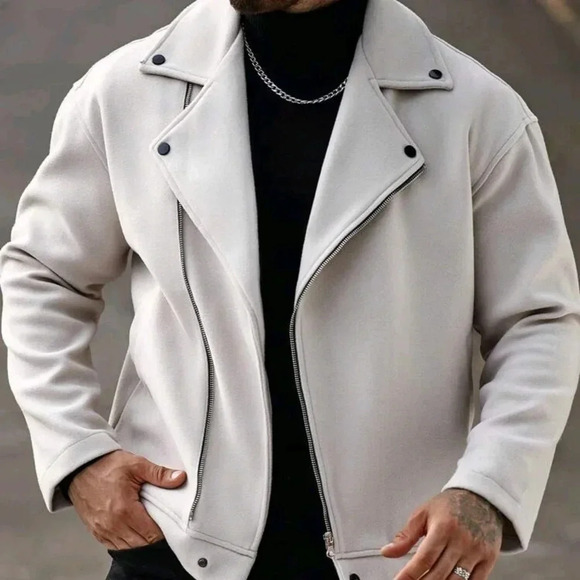 Men Spring And Autumn Solid Color White Zipper Front Long Sleeve - Picture 1 of 5